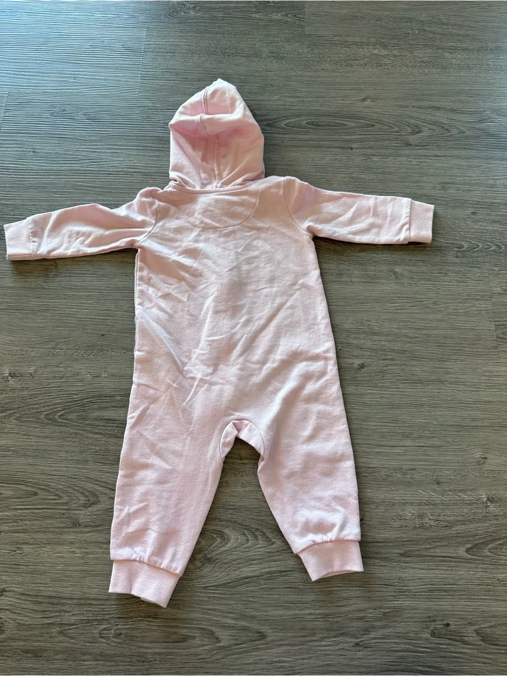 Jordan Baby Pink Hooded One-Piece Romper - 12 Months
